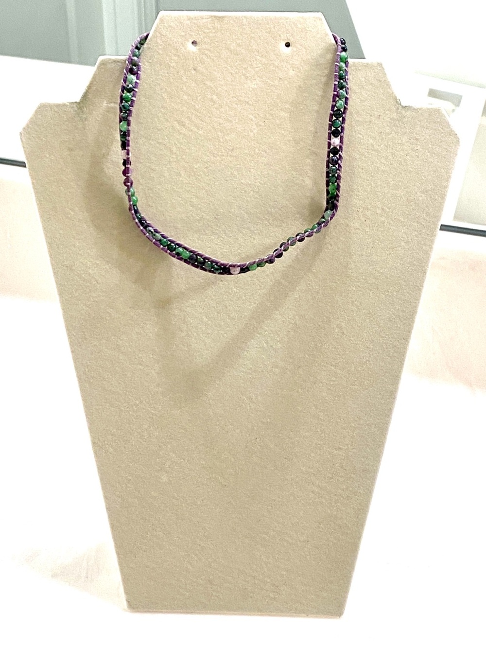 Classic Purple Cord Beaded Wrap Bracelet Long Necklace Green Stones Boho Retro
